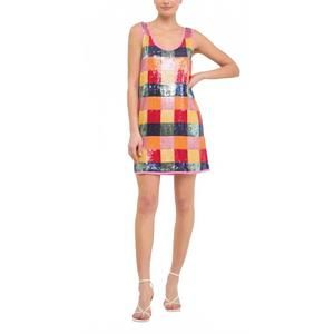 NEW ENDLESS ROSE sassy sequin checkered mini dress in multi
